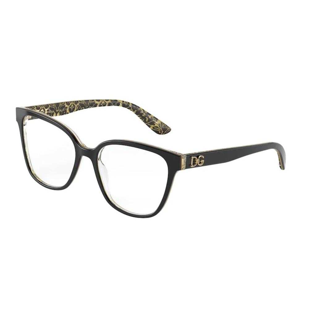DOLCE & GABBANA DG 3321 3215 Black Damasco Gold Glitter Made in Italy 54-17-140